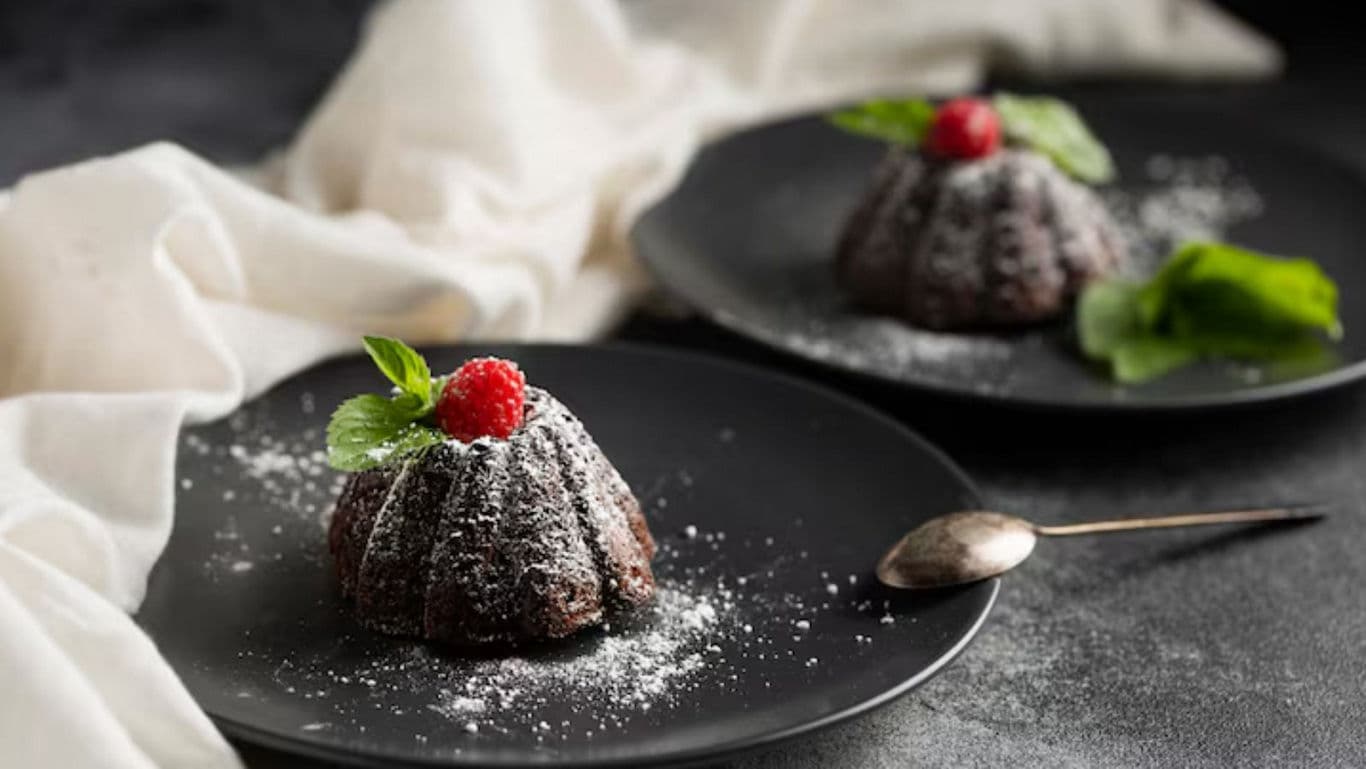 Chocolate mini bundt cakes with raspberry garnish