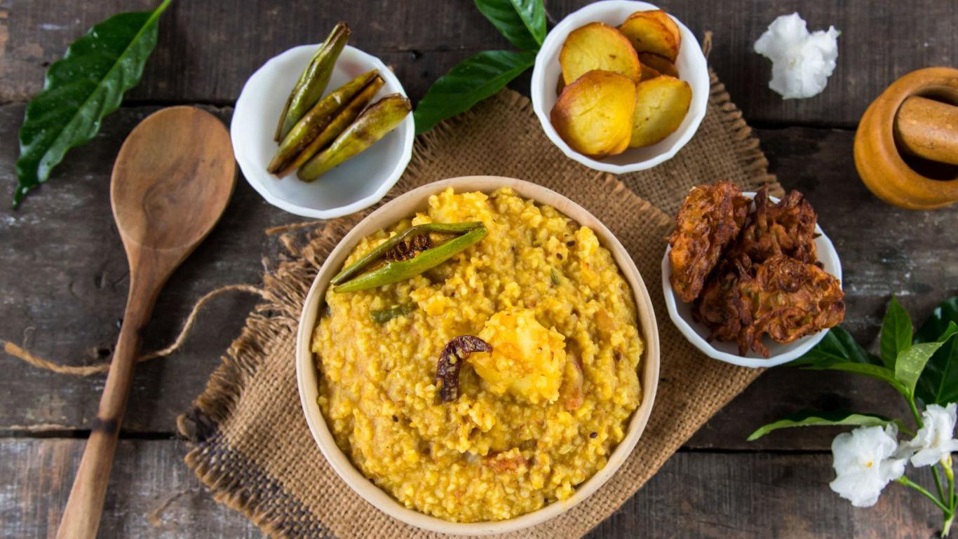 Traditional Indian meal with lentil curry