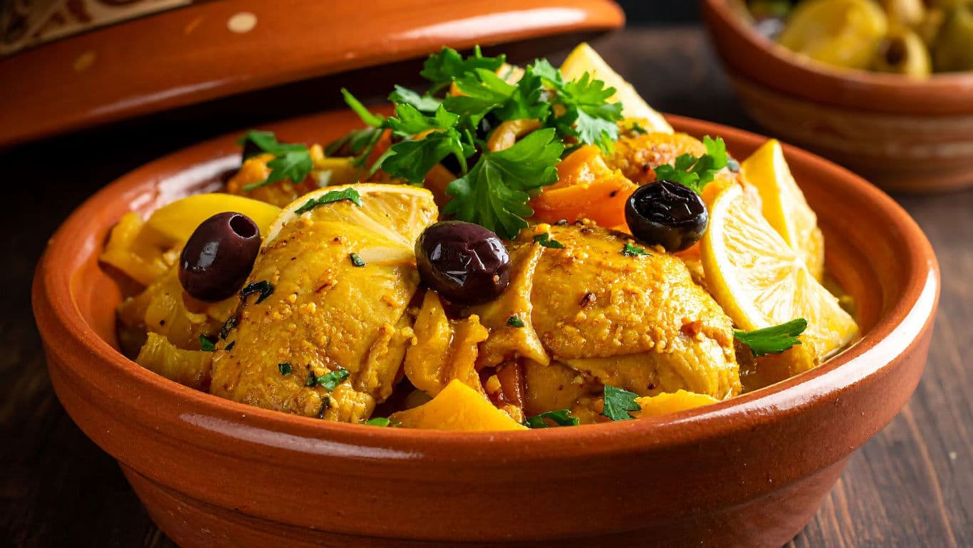 Traditional chicken tagine with olives and lemon