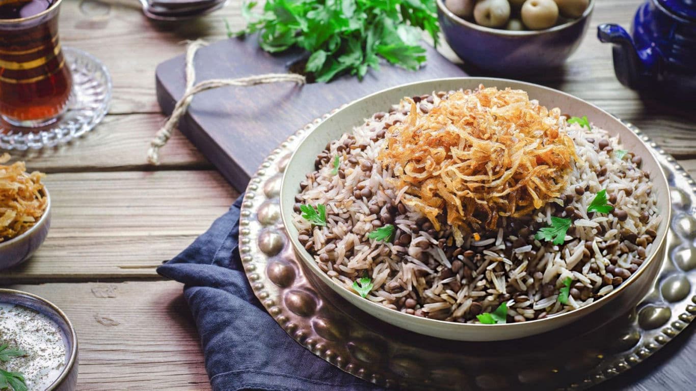 Traditional Middle Eastern Rice and Lentil Dish Served