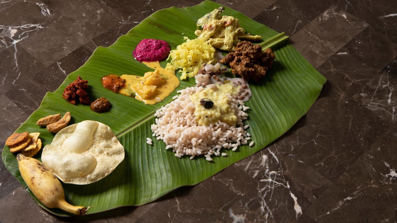 Onam Sadhya 2026 on a banana leaf.