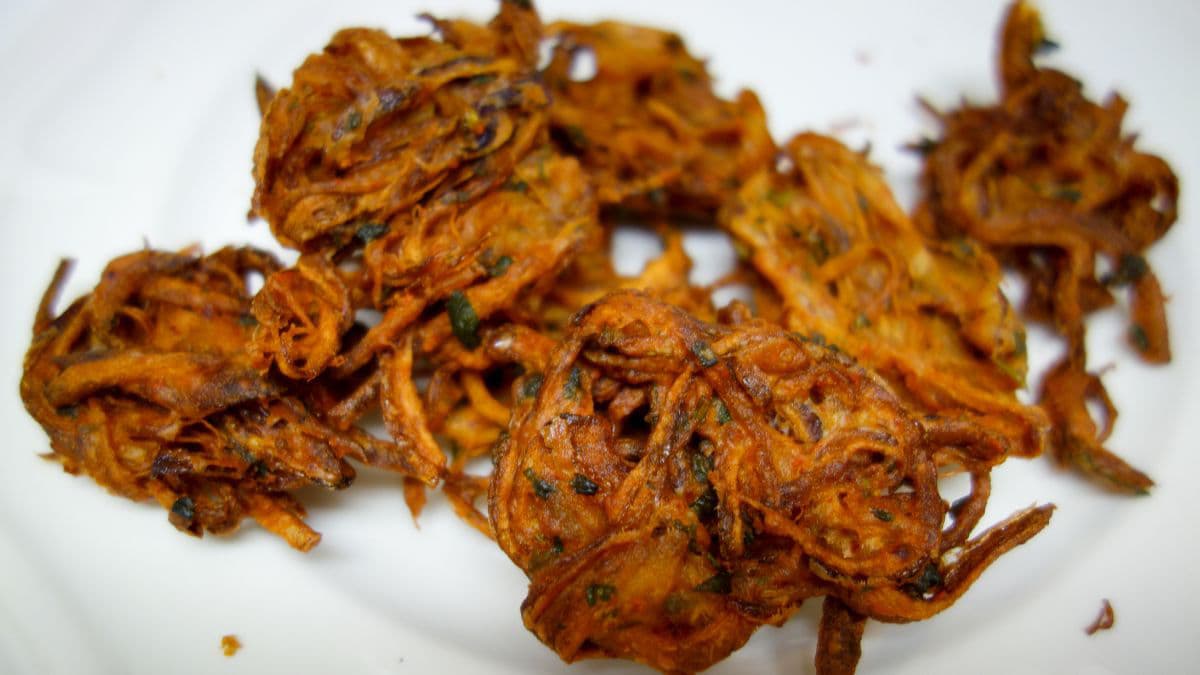 Onion pakoras on a plate