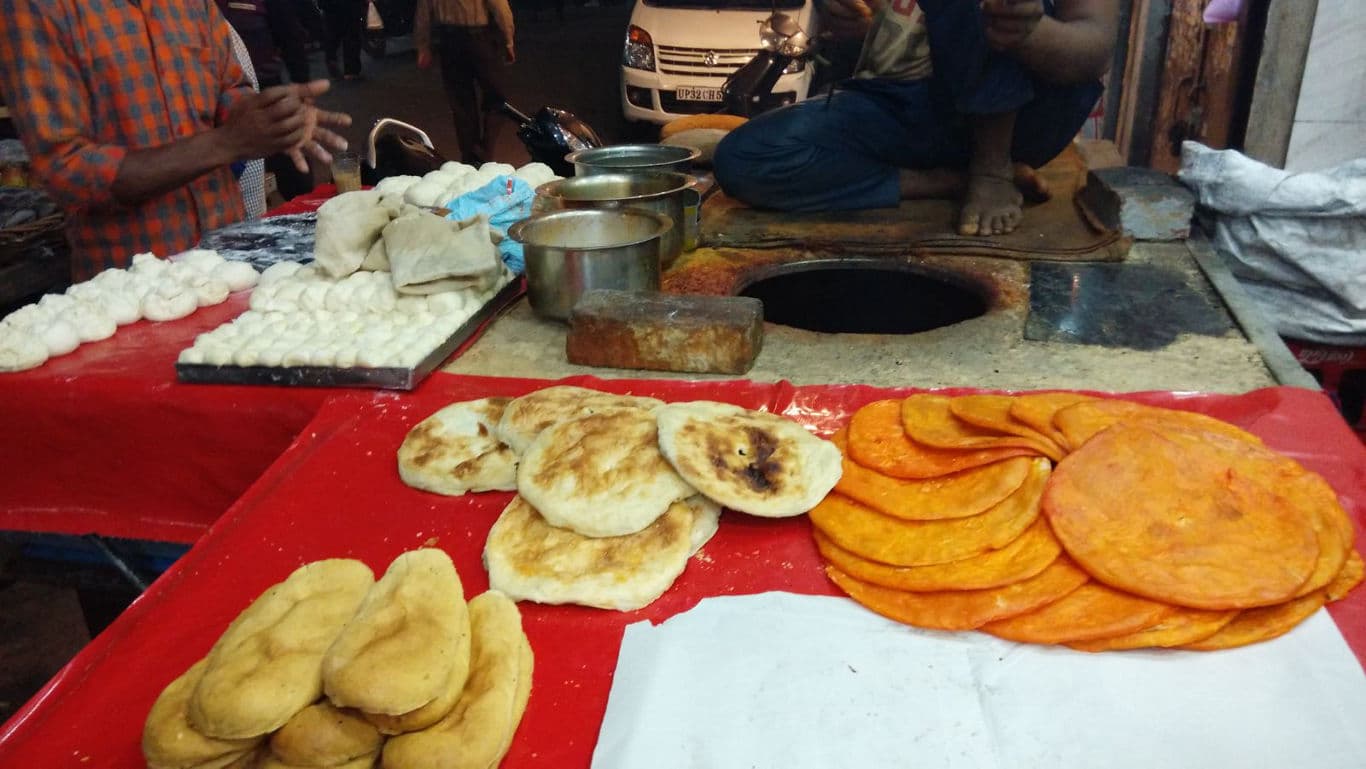 Street food stall with fresh bread display