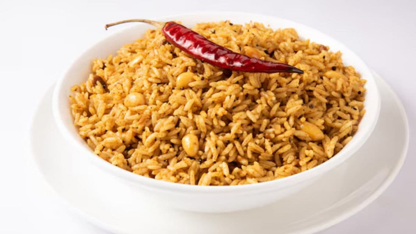 Spicy Indian Rice with Peanuts and Red Chili