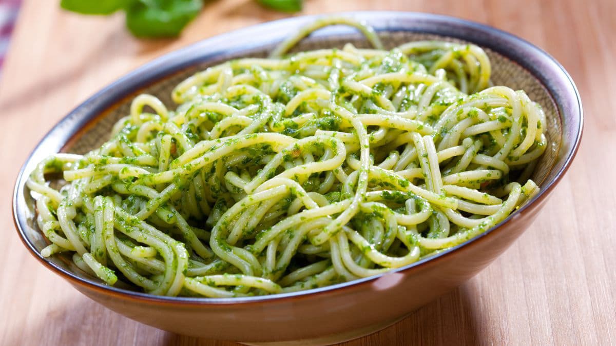 Bowl of spaghetti pesto