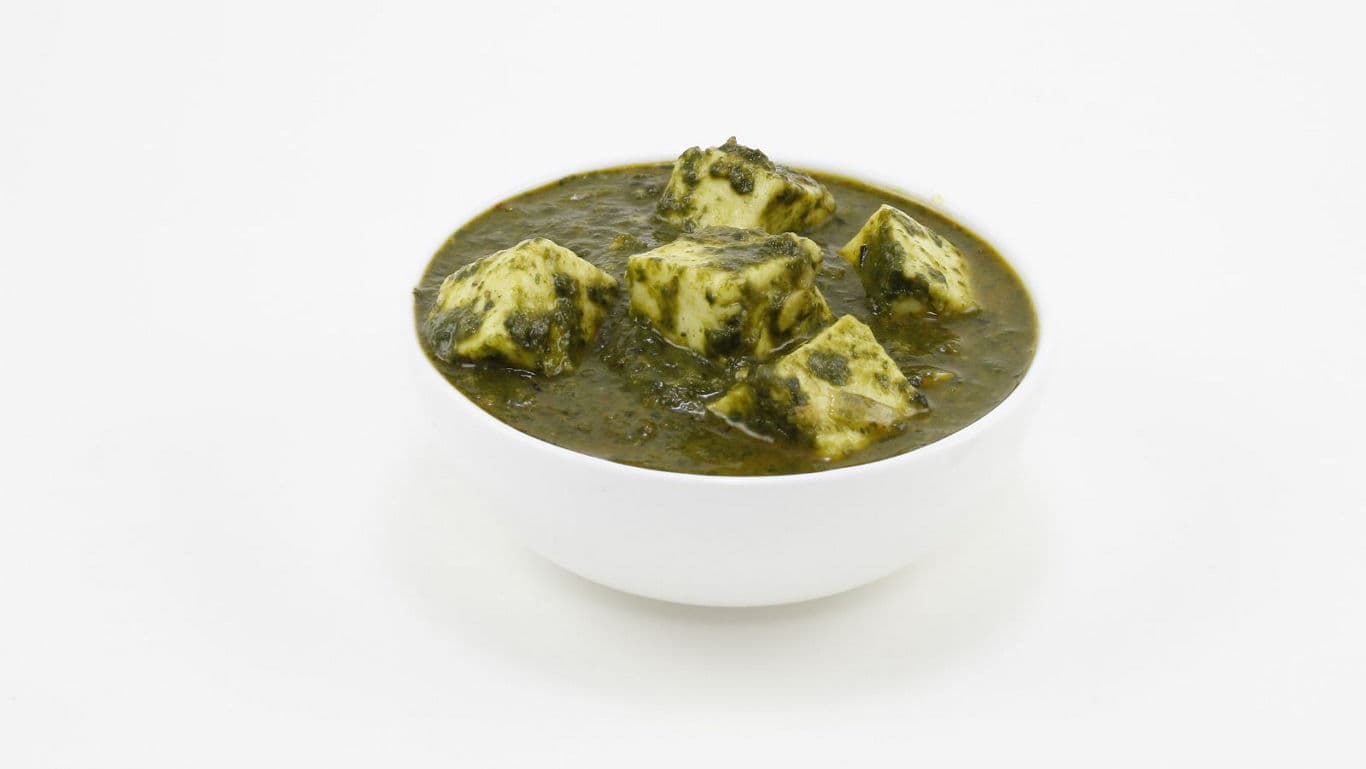 Bowl of Palak Paneer with Cubed Cheese