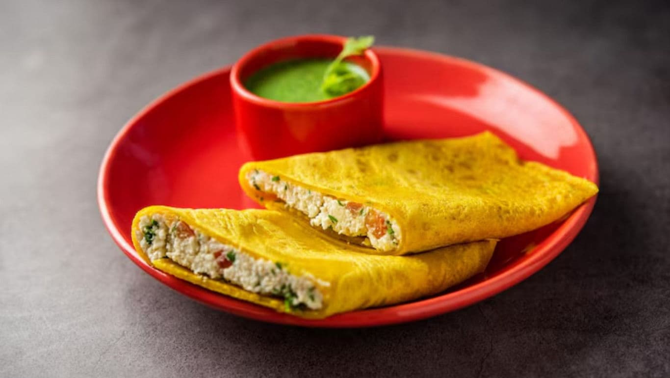 Stuffed Indian Besan Chilla with Green Chutney
