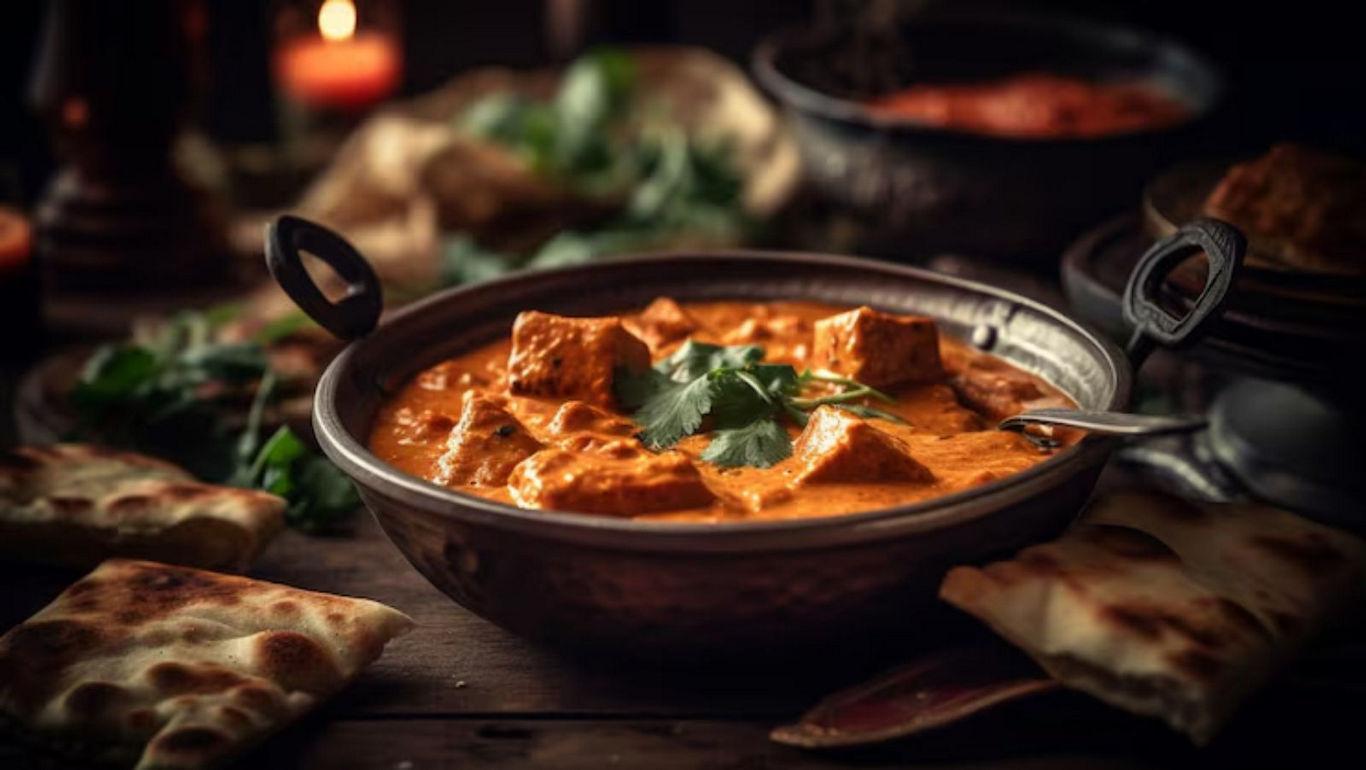 Creamy paneer curry with naan bread