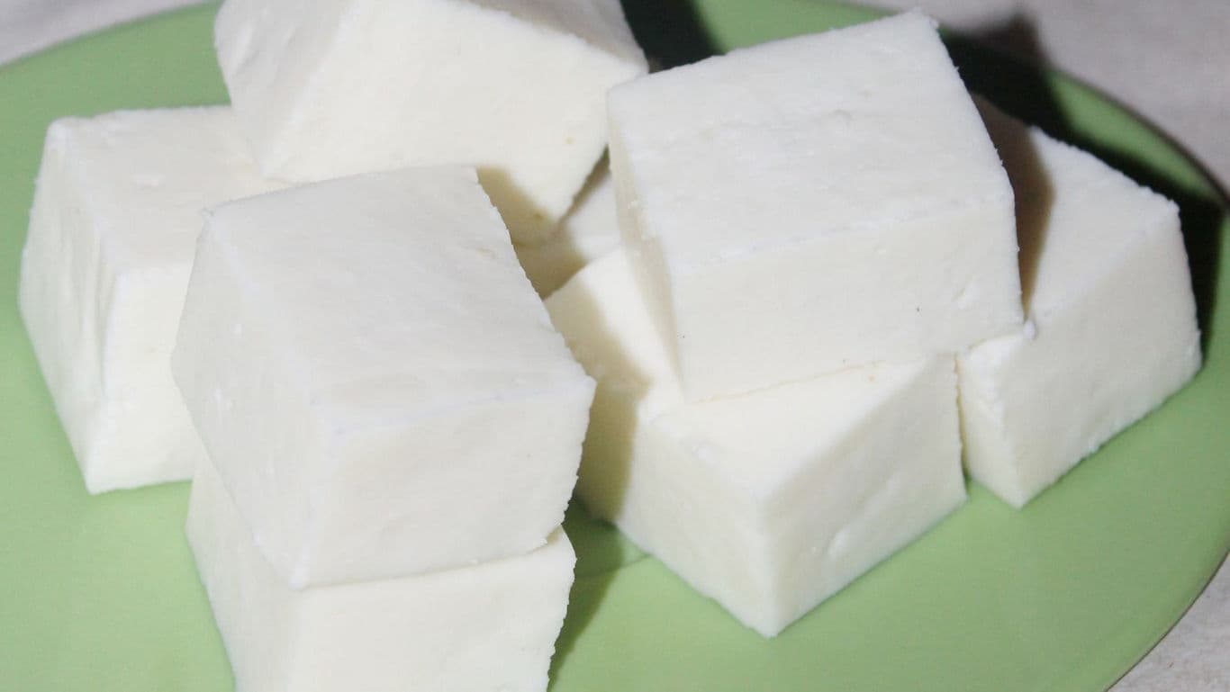Cubes of fresh white paneer cheese