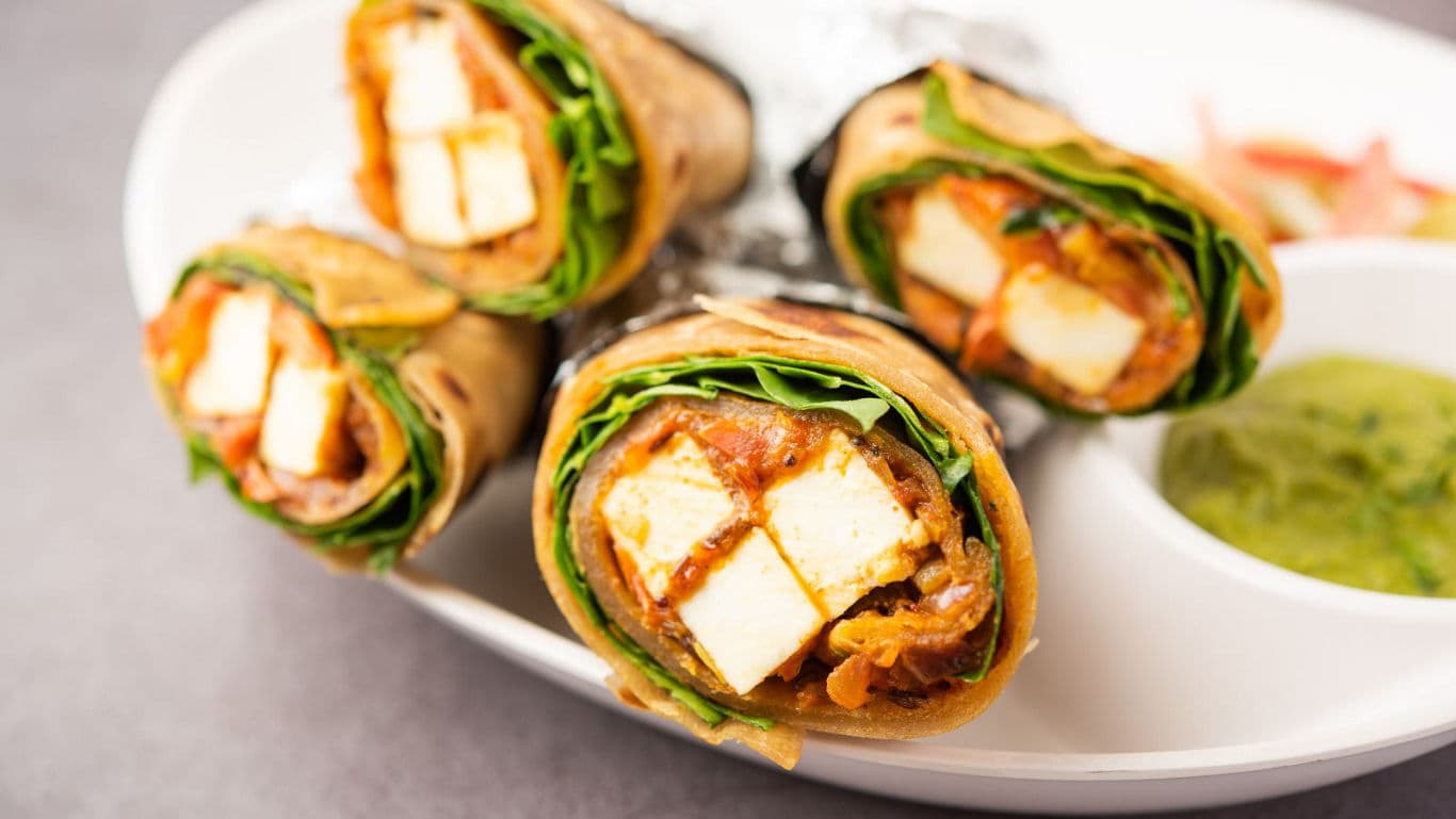 Vegetarian wraps with paneer and greens