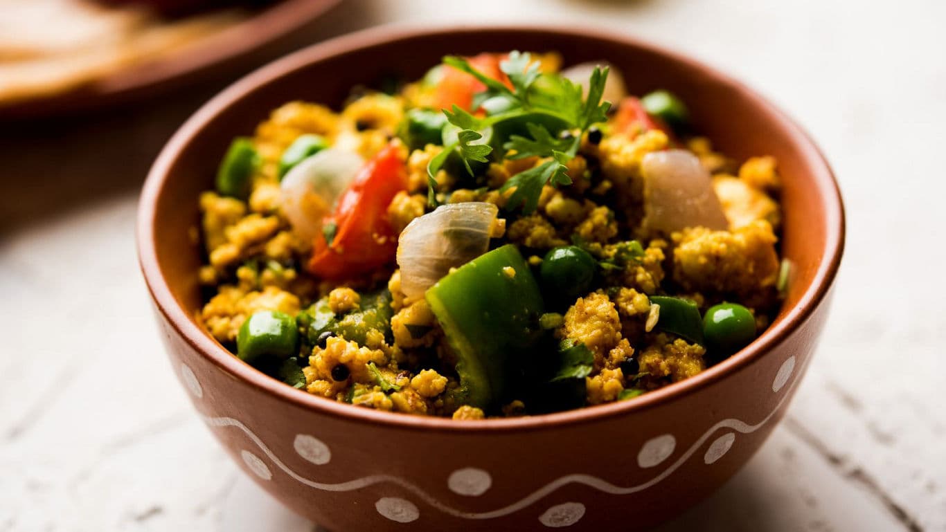 Colorful vegetable curry in ceramic bowl
