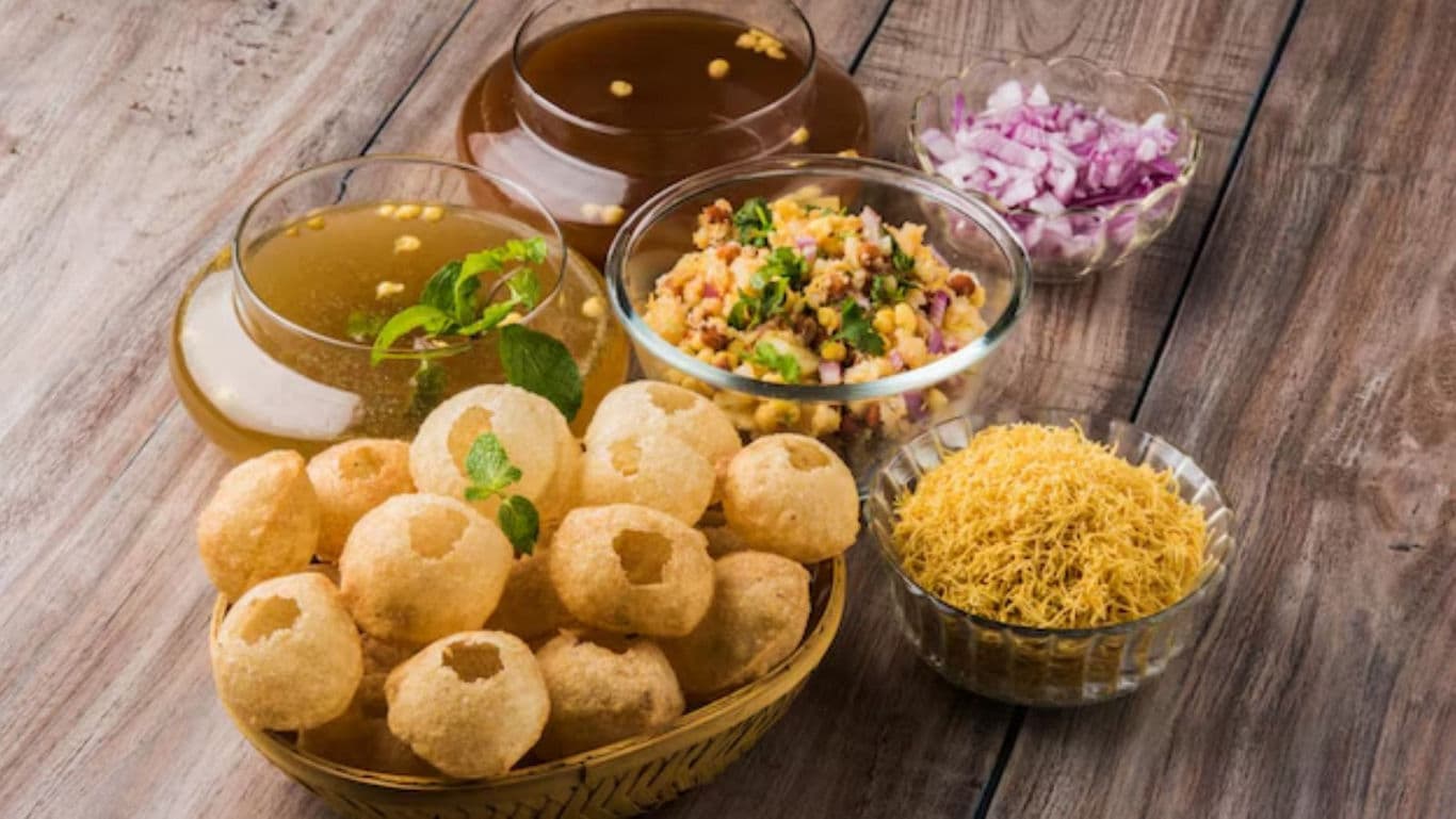 Indian street food with pani puri setup