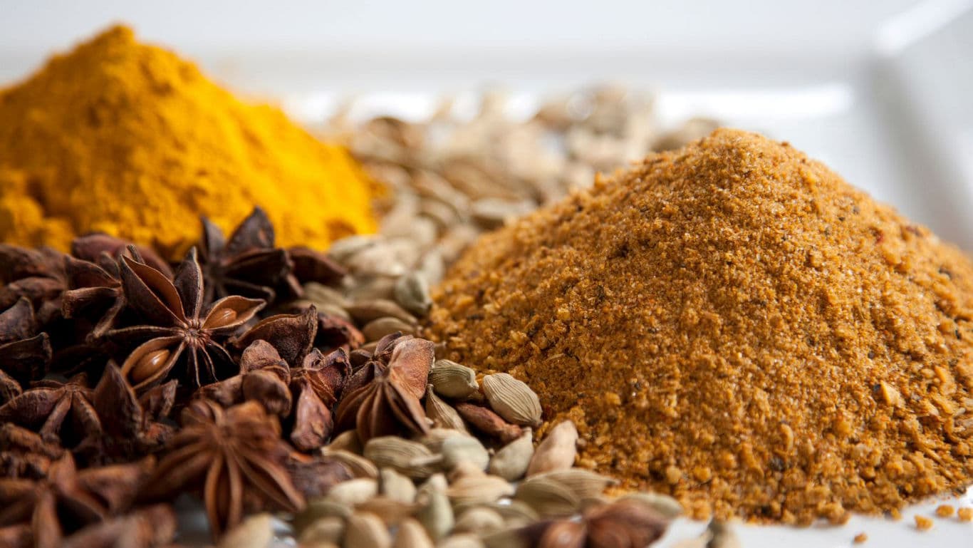 Assorted spices with turmeric and star anise