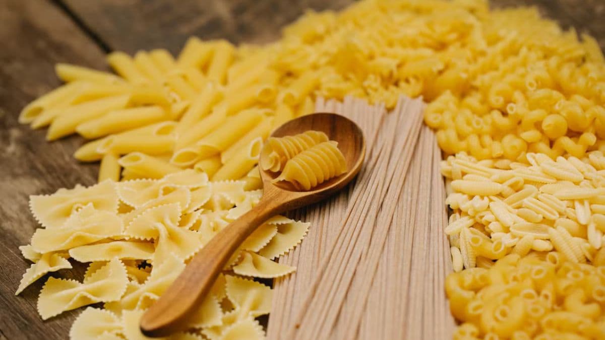 Multiple pasta shapes on the table