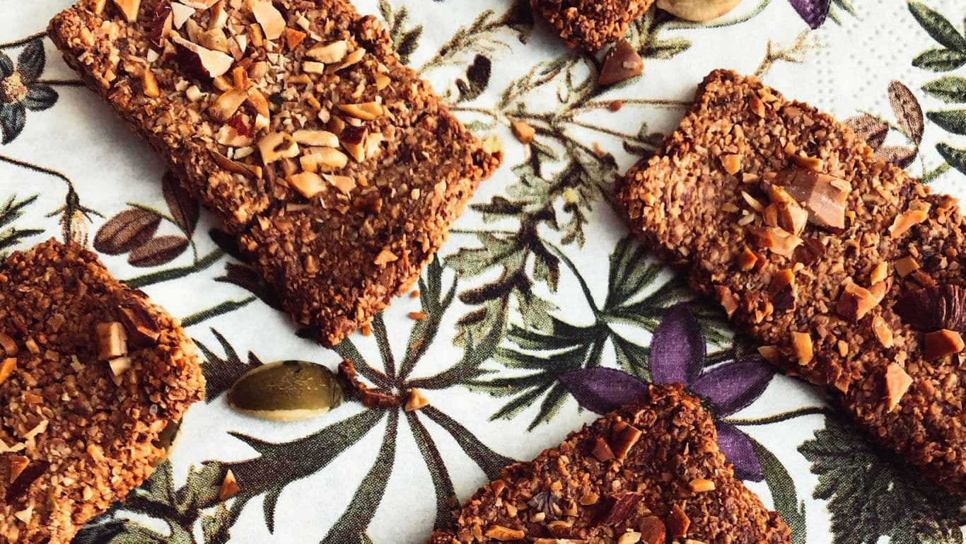 Homemade Granola Bars with Nuts on Floral Cloth