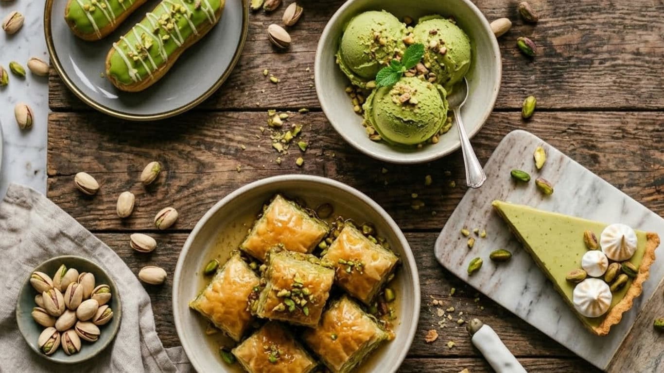 Luxurious pistachio dessert spread