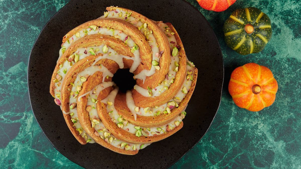 Top view of pistachio bundt cake