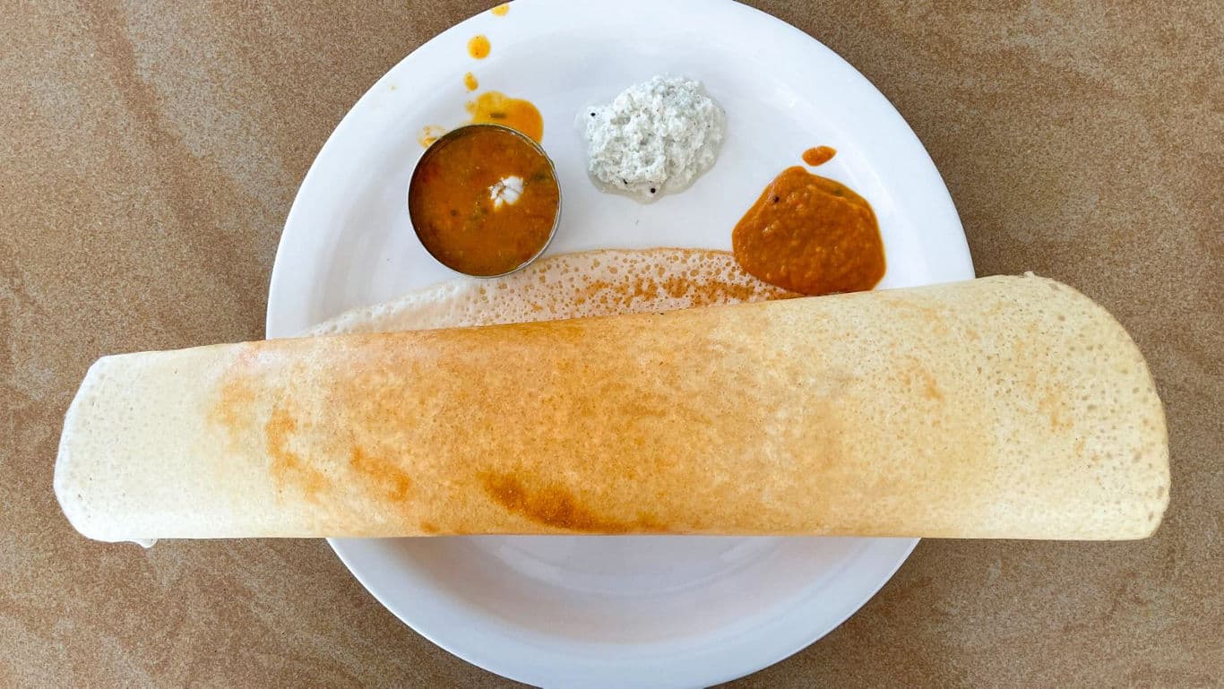South Indian dosa served with chutney and sambar
