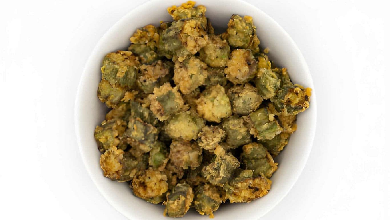 Crispy Fried Okra Bites in White Bowl