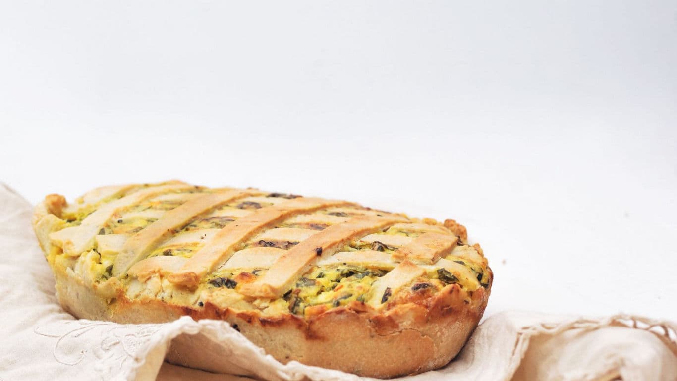 Homemade savory vegetable pie on cloth