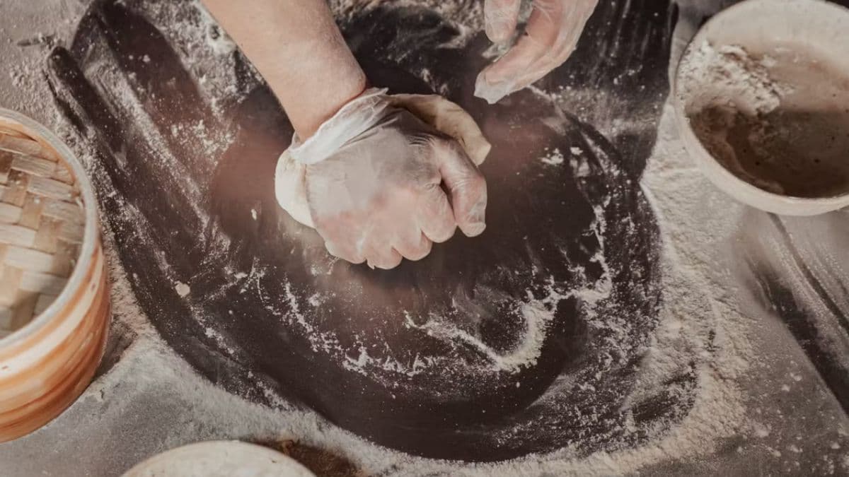 kneading dough for khapli wheat pita bread recipe