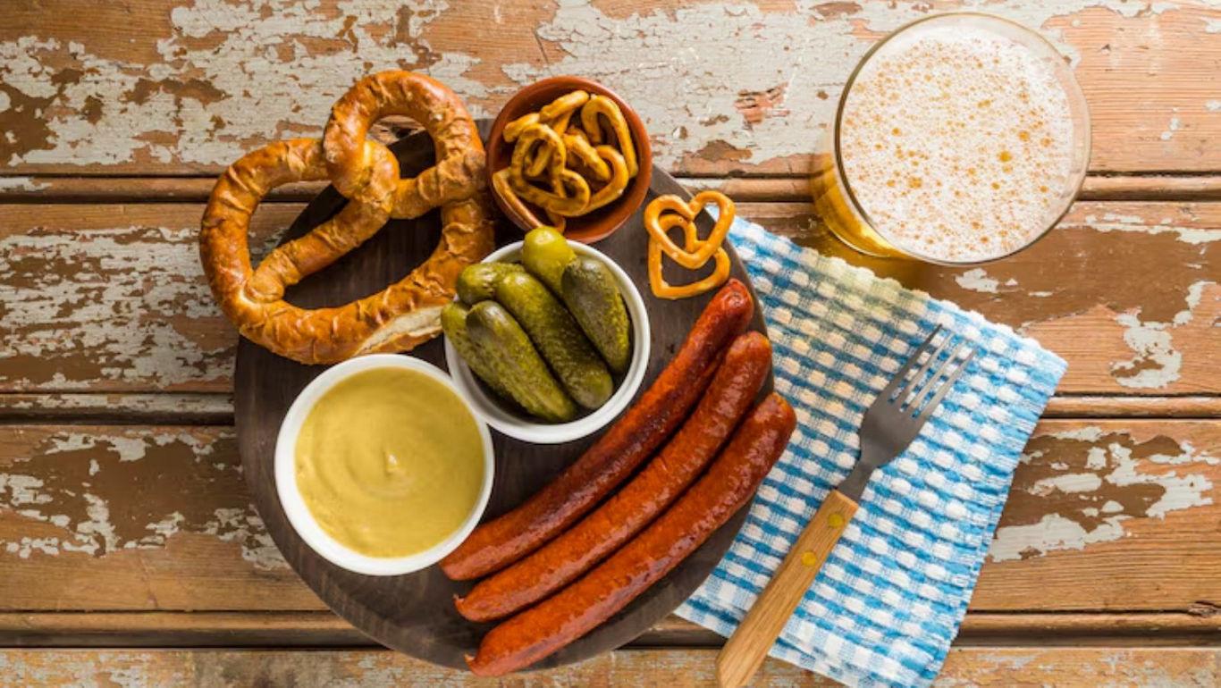 Rustic snack platter with beer