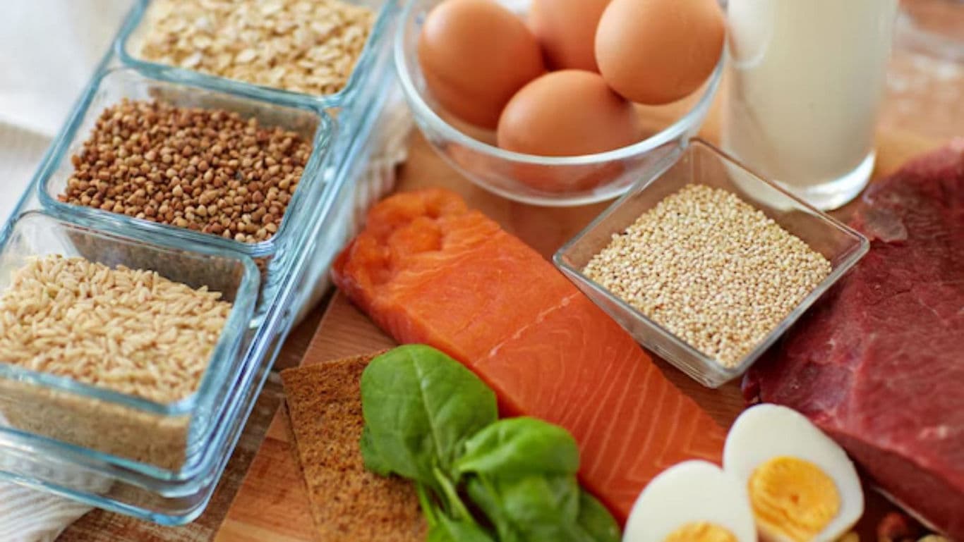 Assorted Protein-Rich Foods with Grains and Eggs