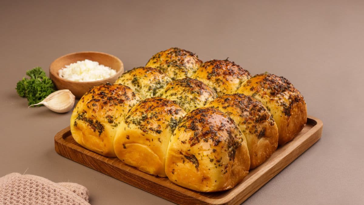 Pull apart bread on table