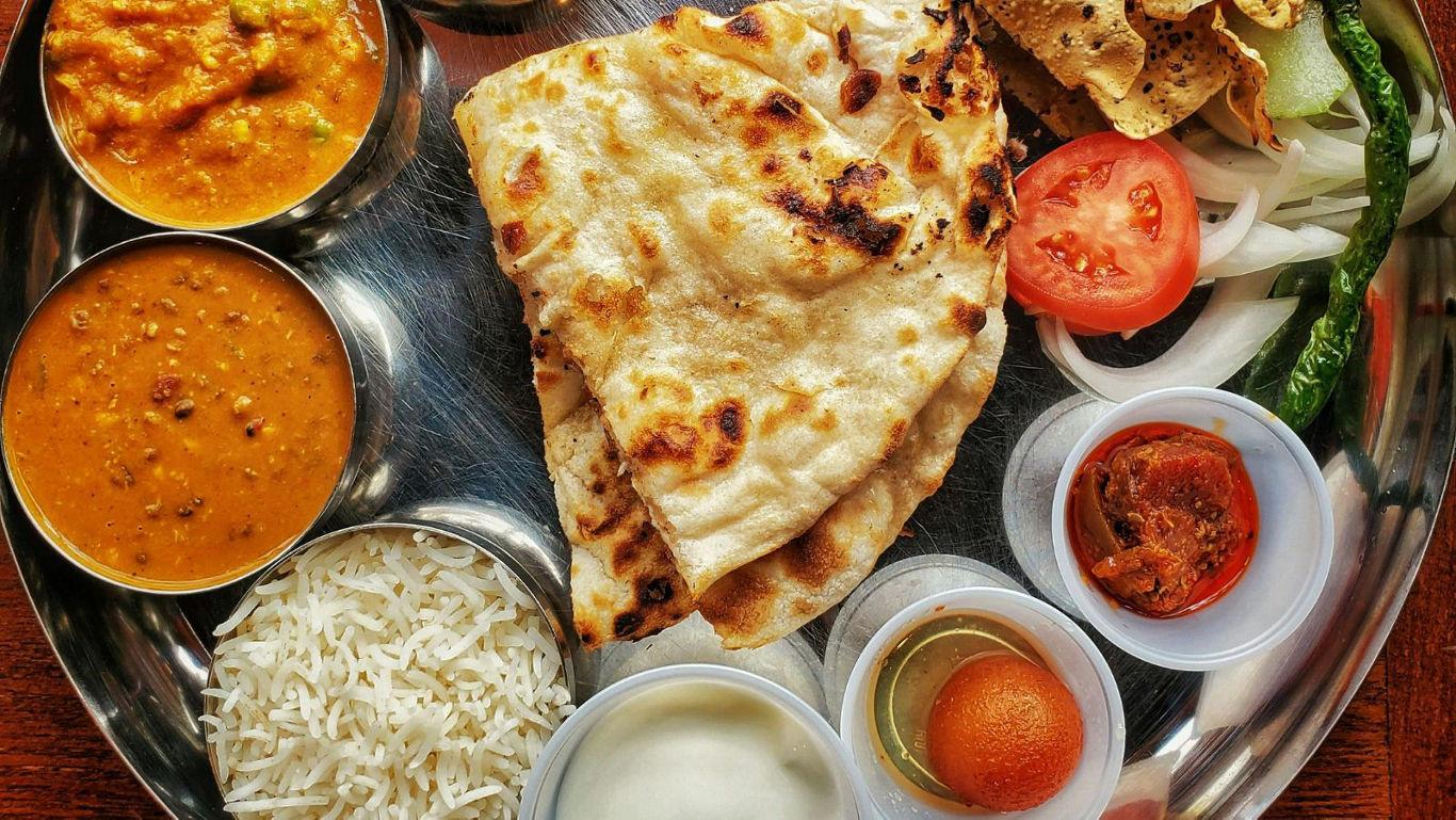 Traditional Indian Thali with assorted dishes