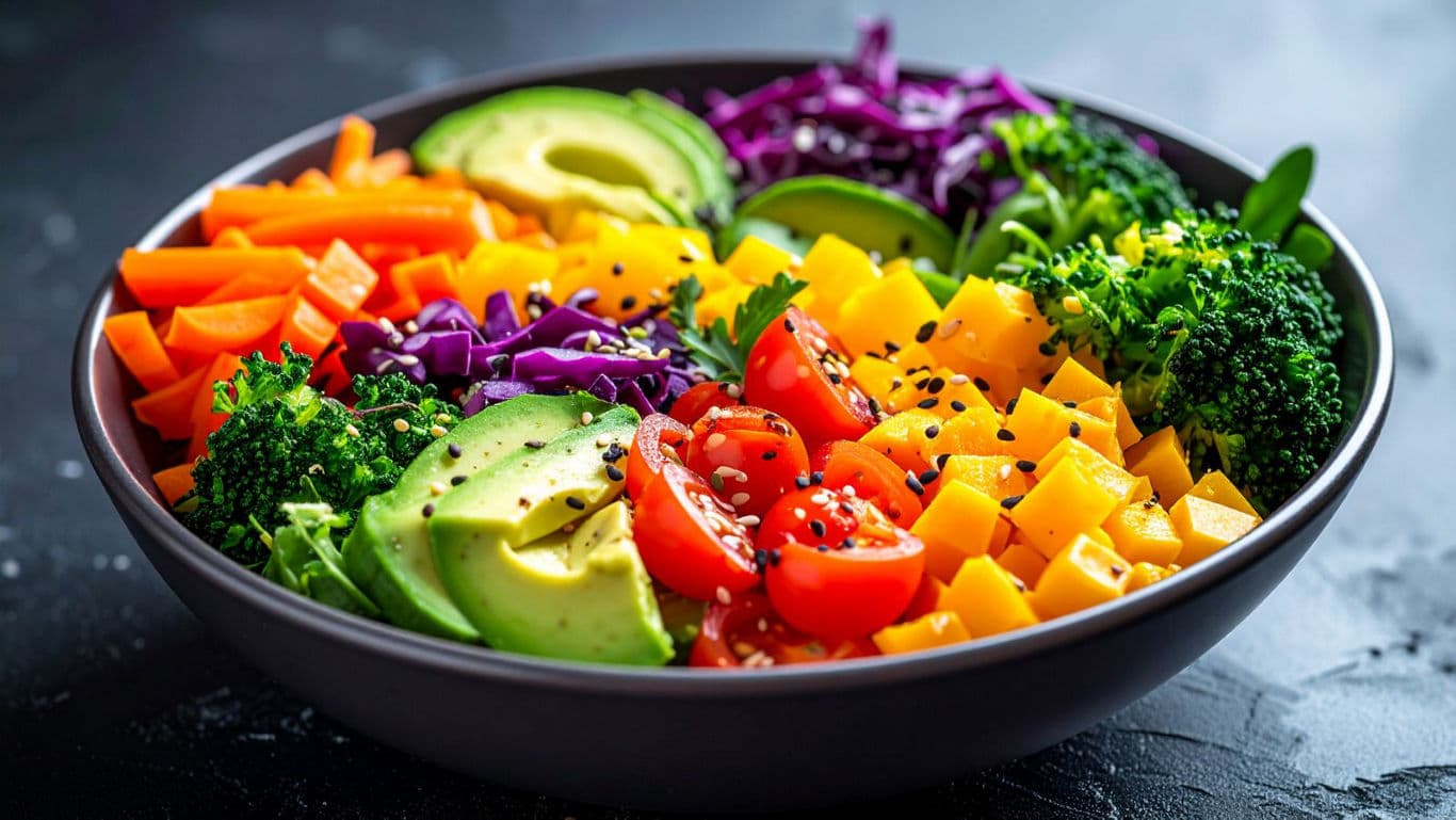 Colorful Fresh Vegetable Salad Bowl with Avocado