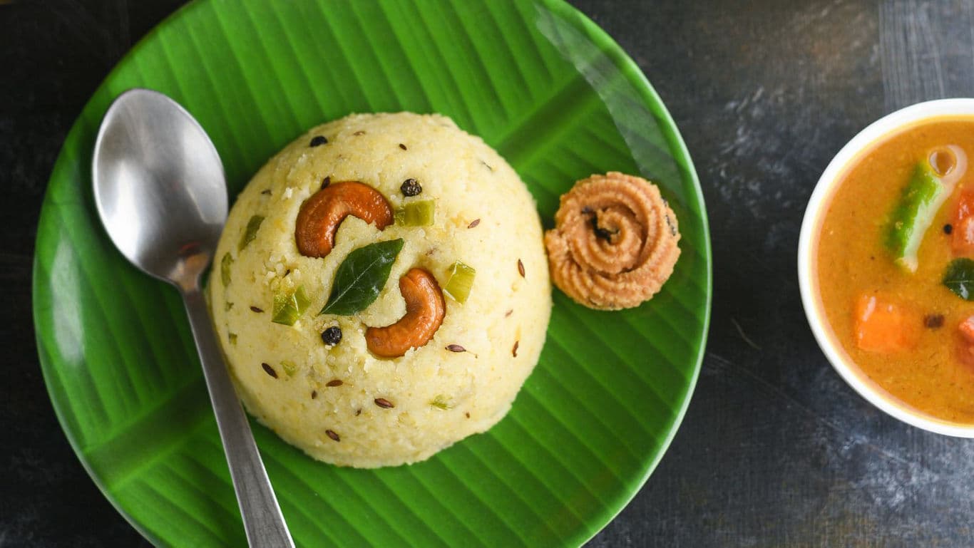 South Indian breakfast with upma and chutney