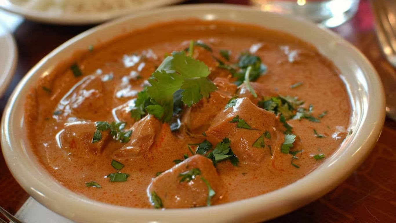 Creamy curry dish garnished with cilantro