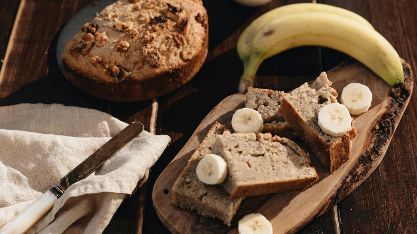Rustic banana bread with fresh slices
