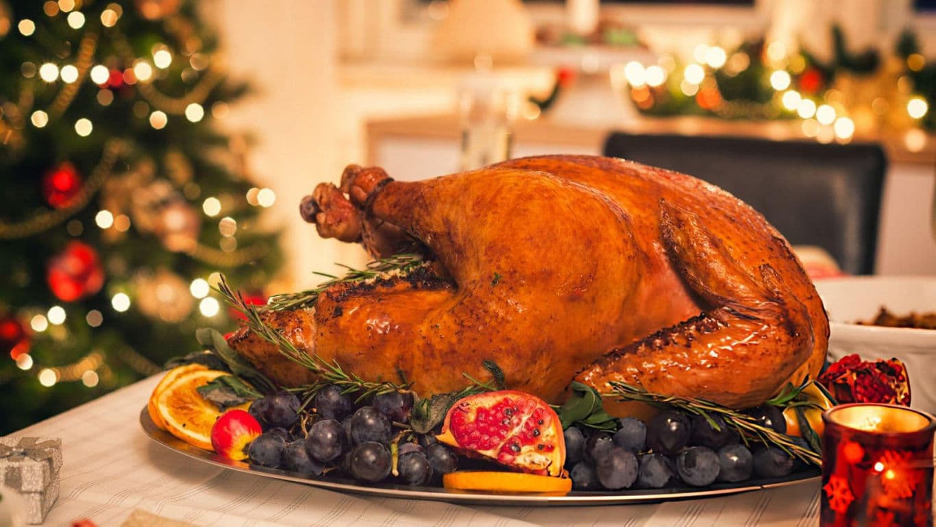 Roasted turkey with festive decorations