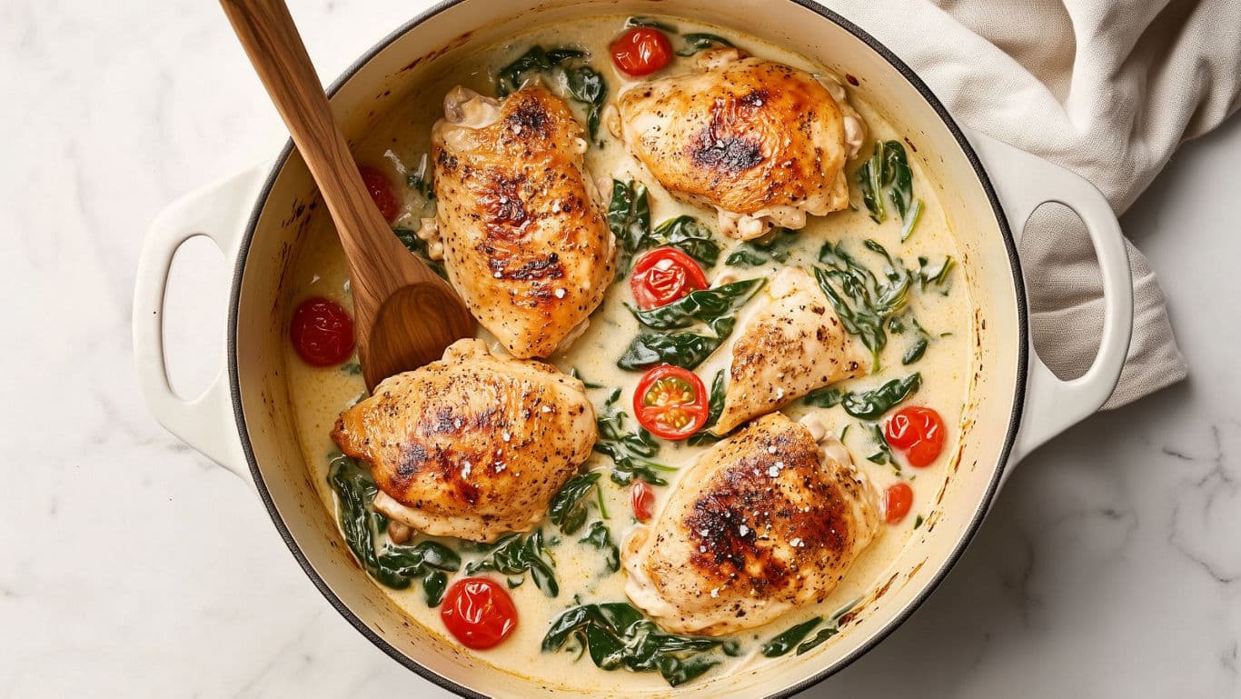 Creamy Skillet Chicken With Spinach and Tomatoes