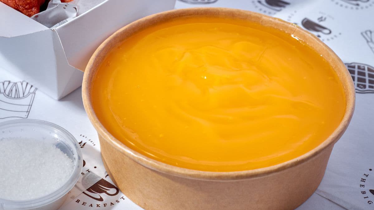 Aamras served in a bowl.