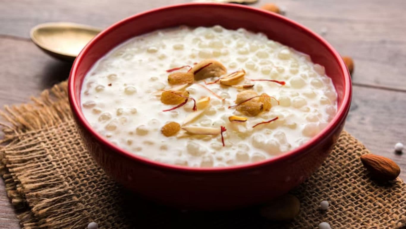 Creamy tapioca pudding with nuts in bowl