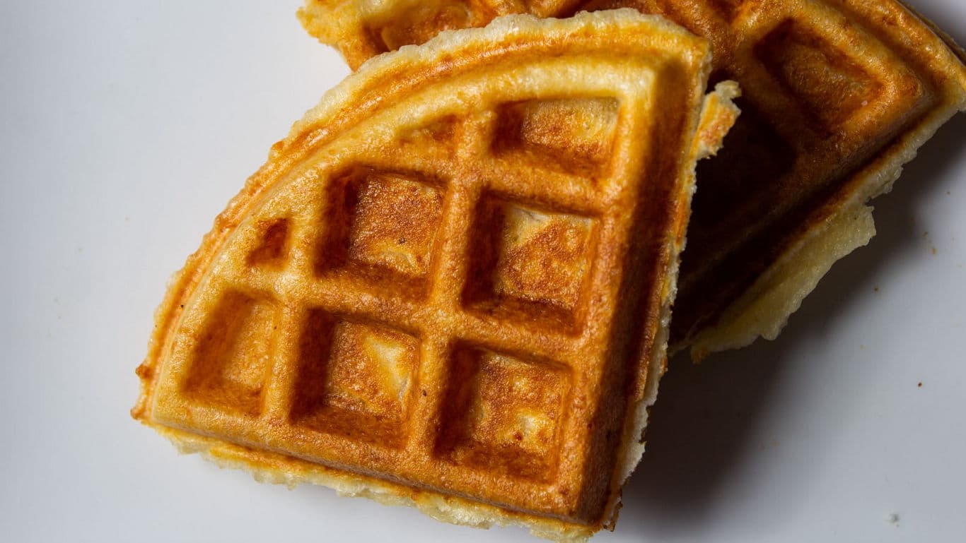 Close-up of golden breakfast waffles
