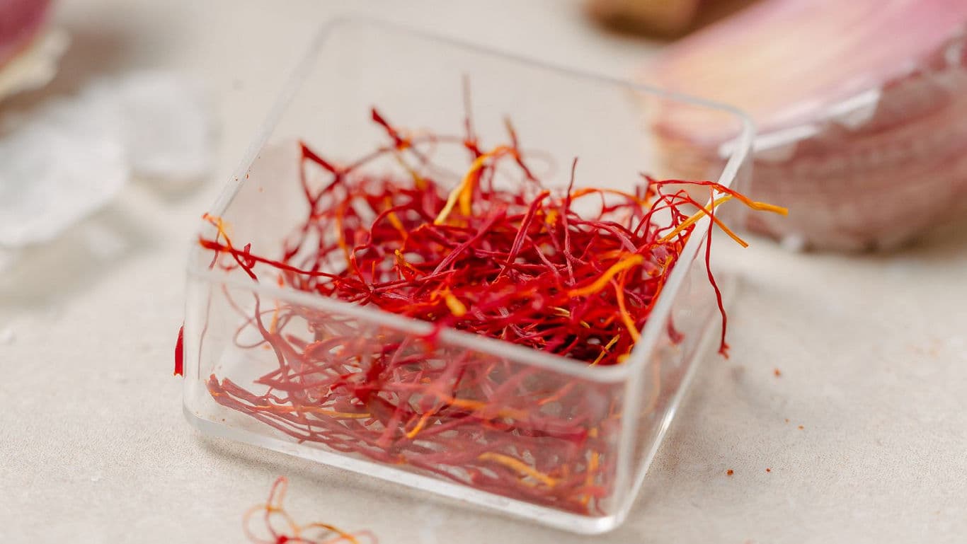Saffron strands in a case