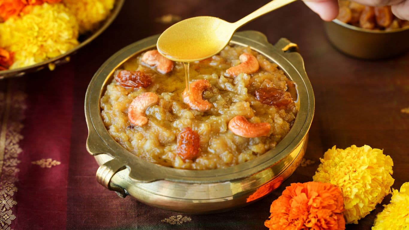 Traditional Indian Sweet Pongal with Cashews and Raisins