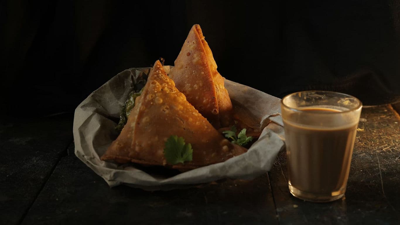 Crispy Samosas with Glass of Tea