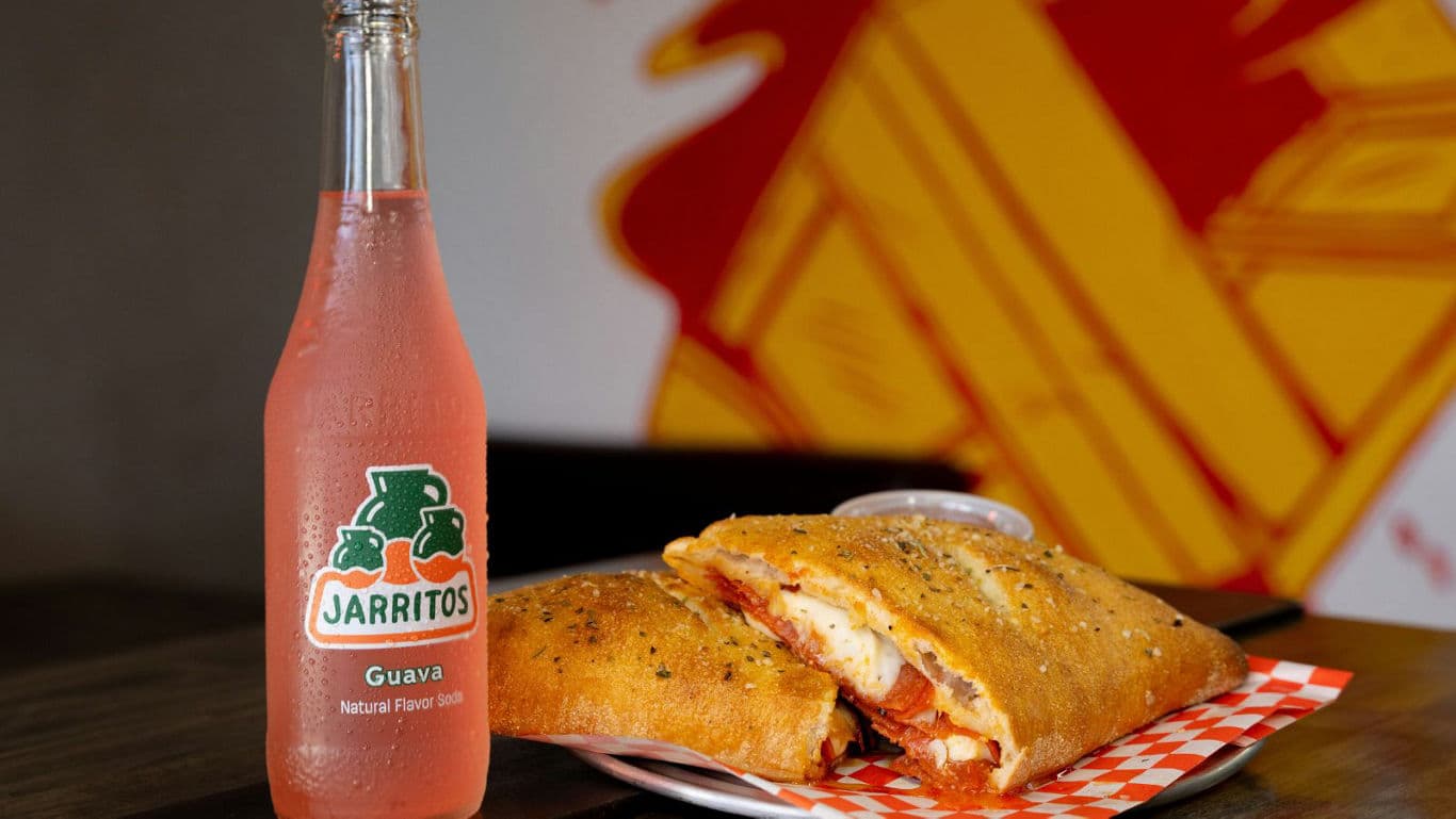 Guava soda with toasted sandwich meal