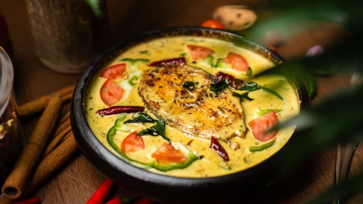 a bowl of fish curry