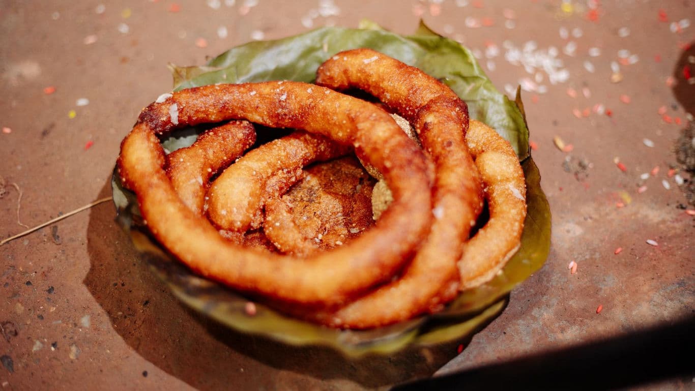 Traditional Indian Sweet Jalebi on Leaf Plate