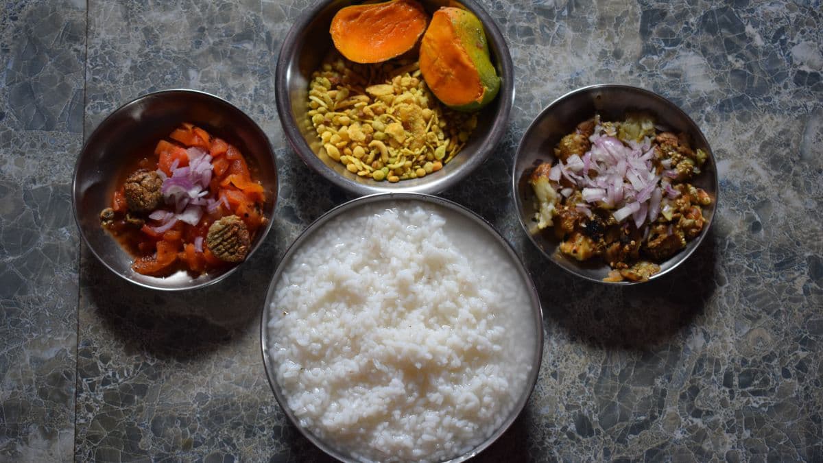 pakhala bhat with accompaniments
