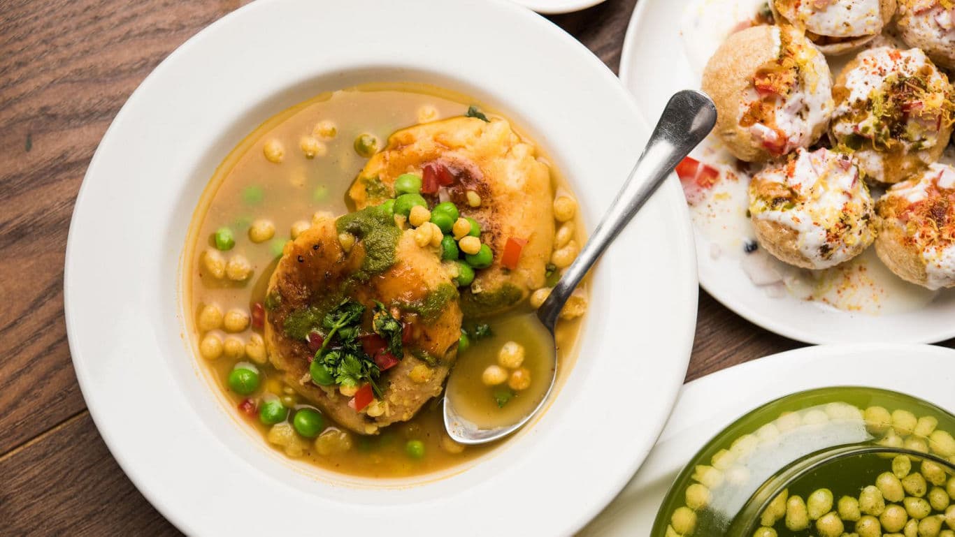 Indian street food with chickpeas and spices