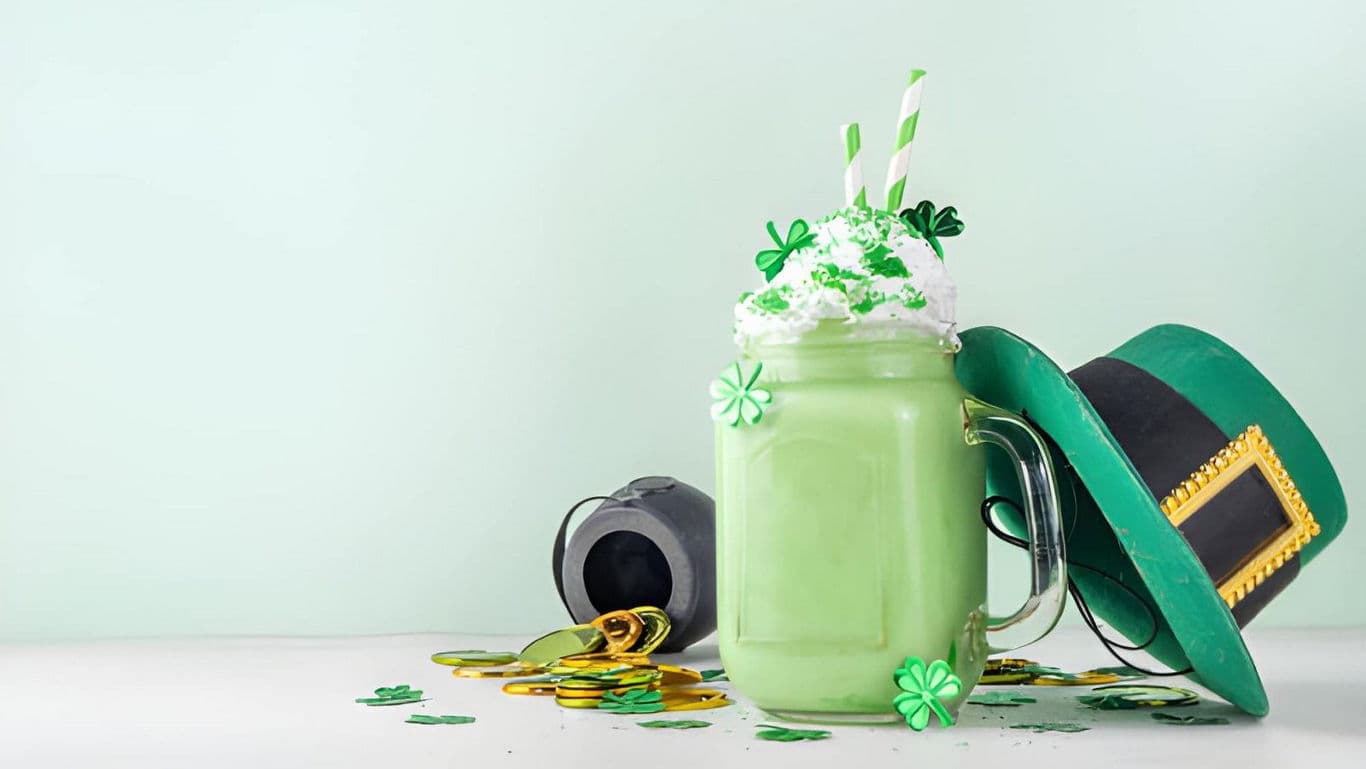 Green Milkshake with Shamrocks and Leprechaun Hat