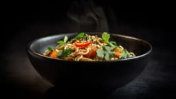 Bowl of shirataki noodle bowl with vegetables and tofu
