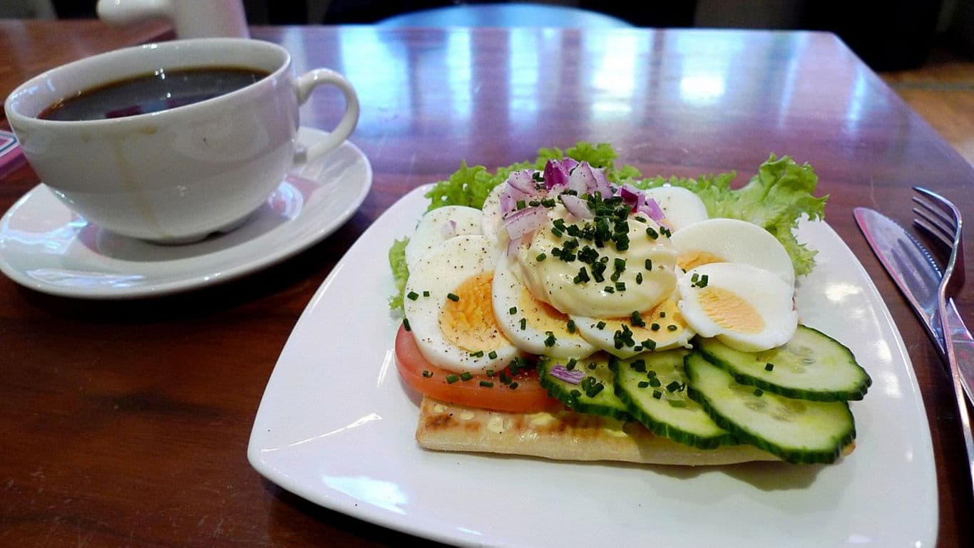 Breakfast plate with coffee and eggs