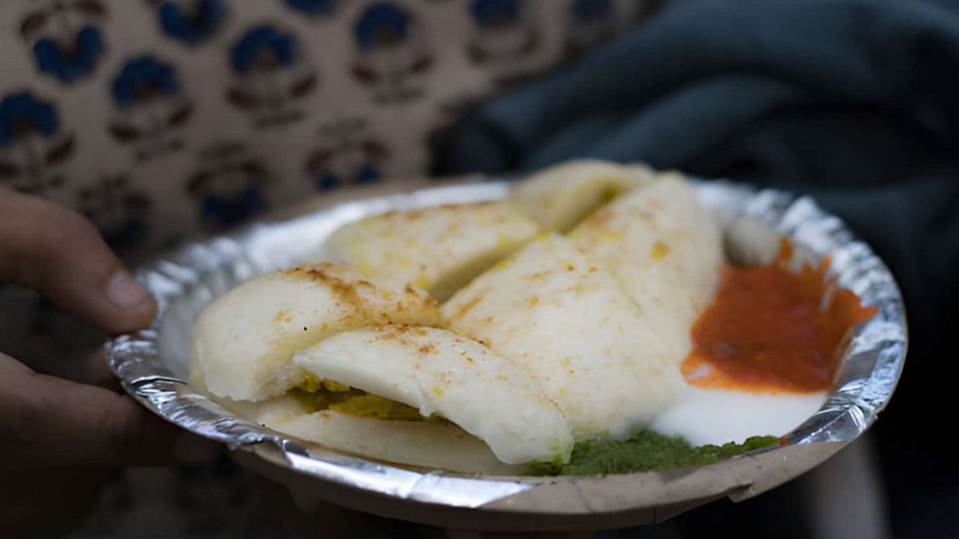 South Indian Idli with Chutneys on Plate